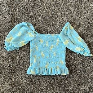 Cinched Wayf Top for Women, Light blue with Flowers